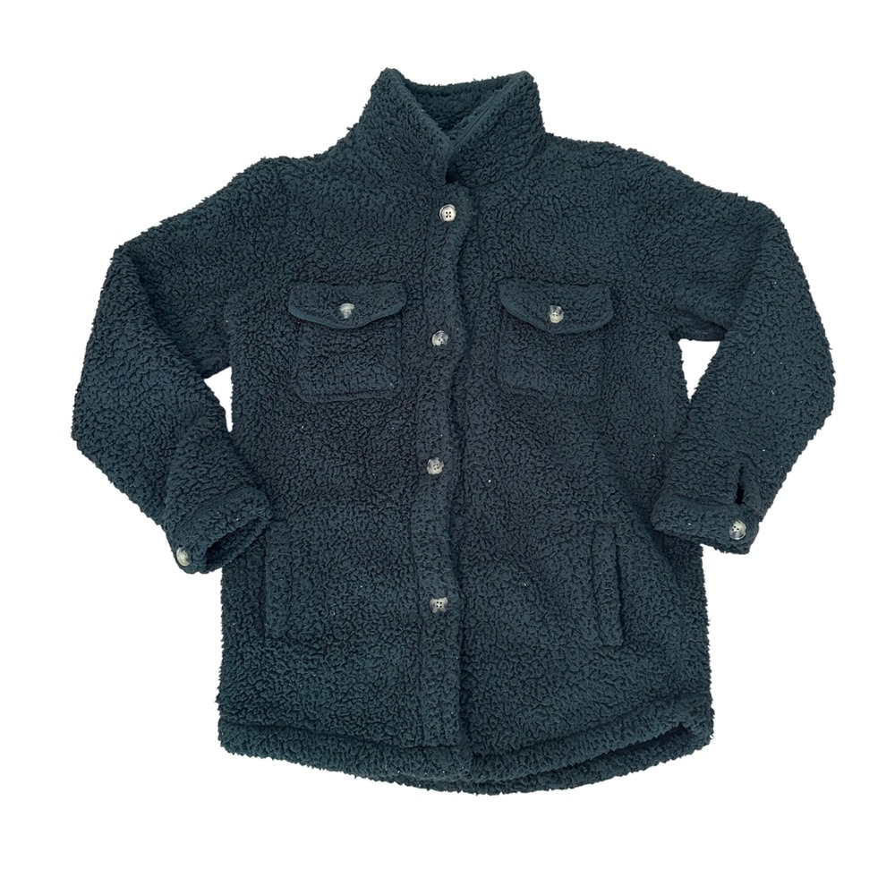 Lee Sherpa‎ Jacket Womens Medium Button Front Olive Green Cozy Warm Outerwear